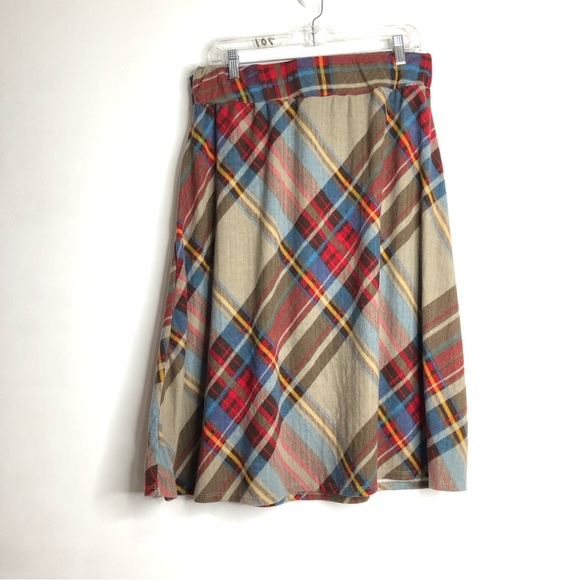 Robert Louis multi colored plaid lined belted midi skirt SZ L. G20 - Picture 2 of 6